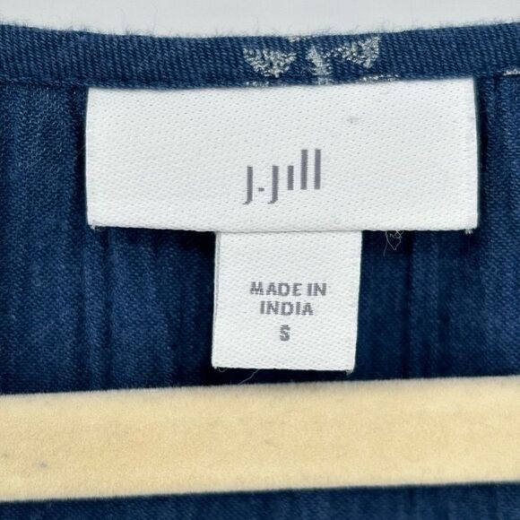 J. Jill Floral Embroidered Peasant Tunic Blue Batik Print Dress Small - Picture 2 of 12